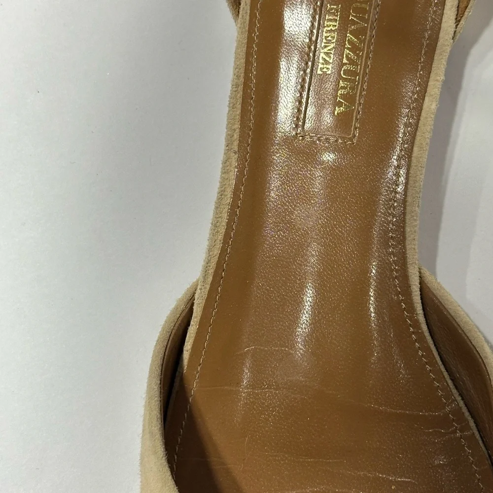 Elegant Beige Ankle Strap Flats ACUAZZURA 7.5 size pre owned good conditions